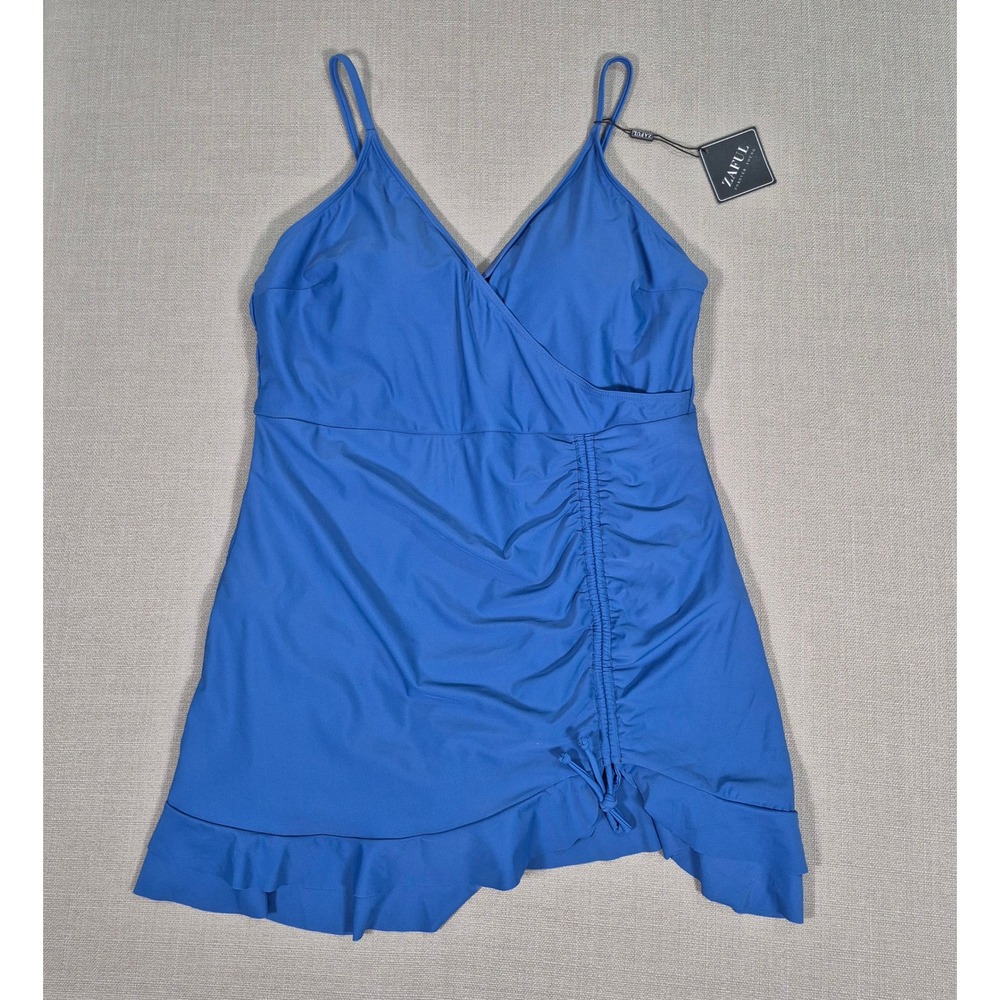 Zaful Blue Ruched Tummy Control Swimdress One Piece Swimsuit 2XL New